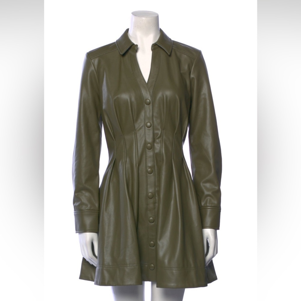 NWT Veronica Beard Amreeta olive green faux leather dress